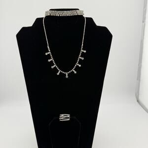 Sterling Rhinestone 925 Bracelet w/Stella & Dot Silver Ring and Vintage Necklace